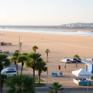 Clear view of Huntington Beach without street vendors