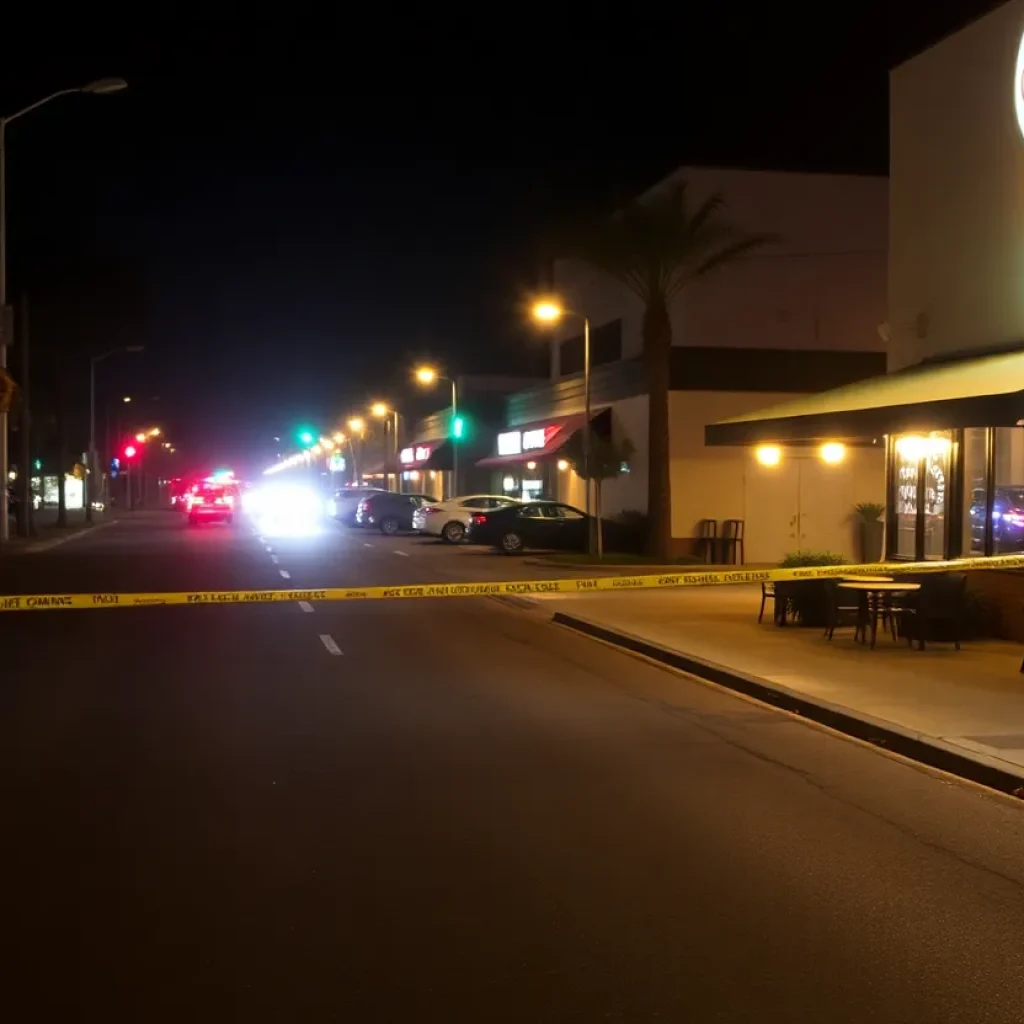Police presence at Huntington Beach crime scene at night