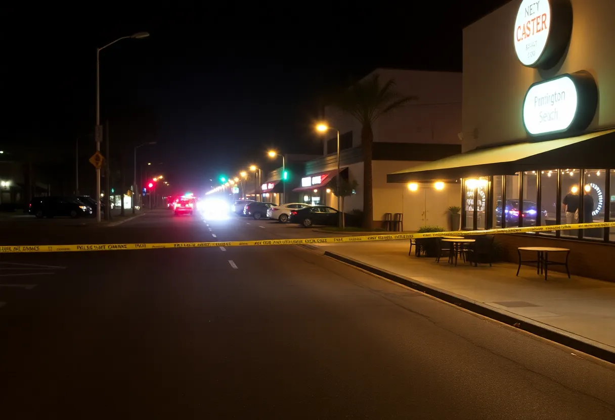 Police presence at Huntington Beach crime scene at night
