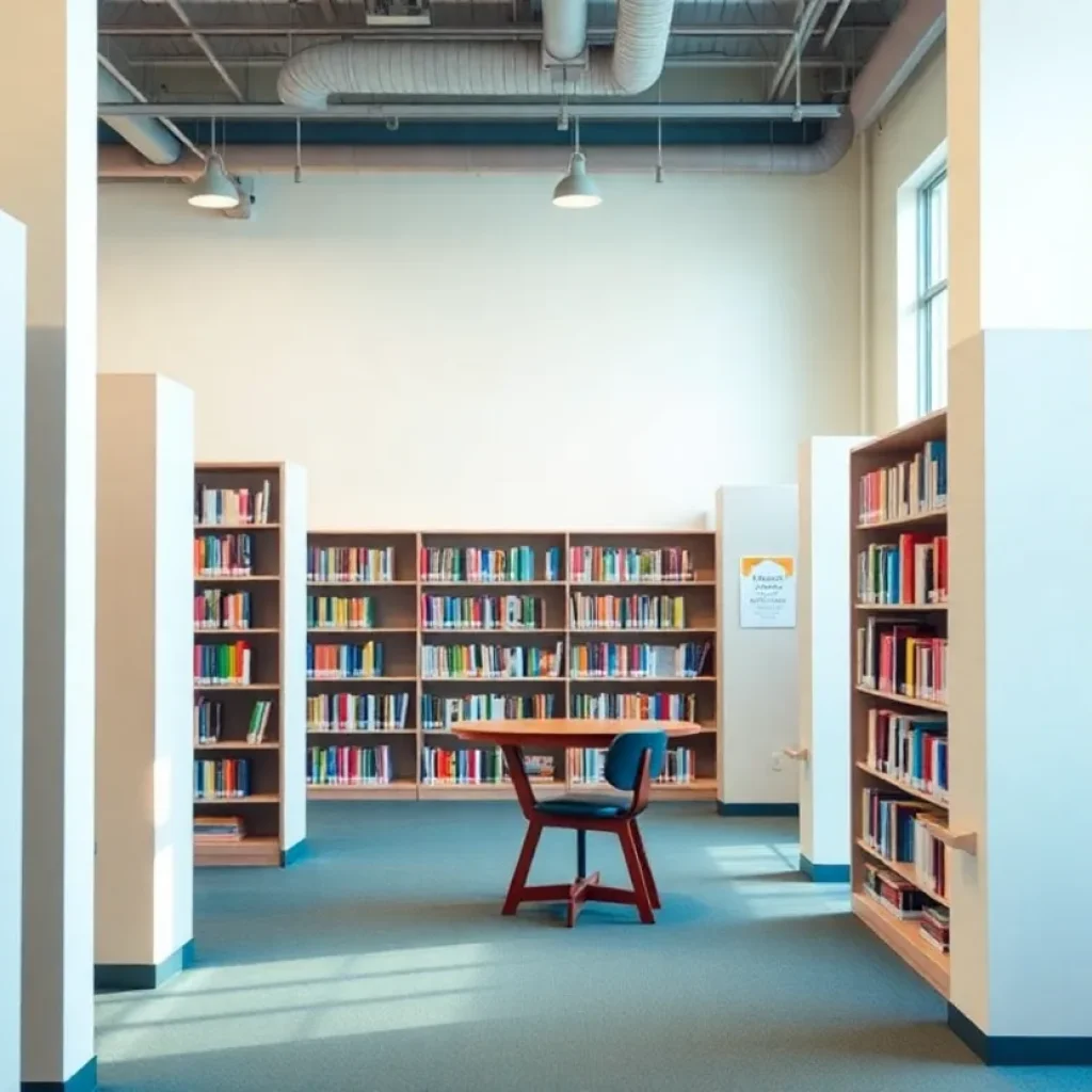 Inside view of Huntington Beach Library showcasing diverse bookshelves.