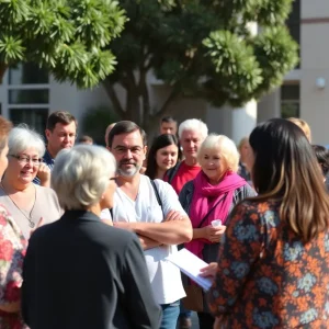 Community members discussing Huntington Beach library issues
