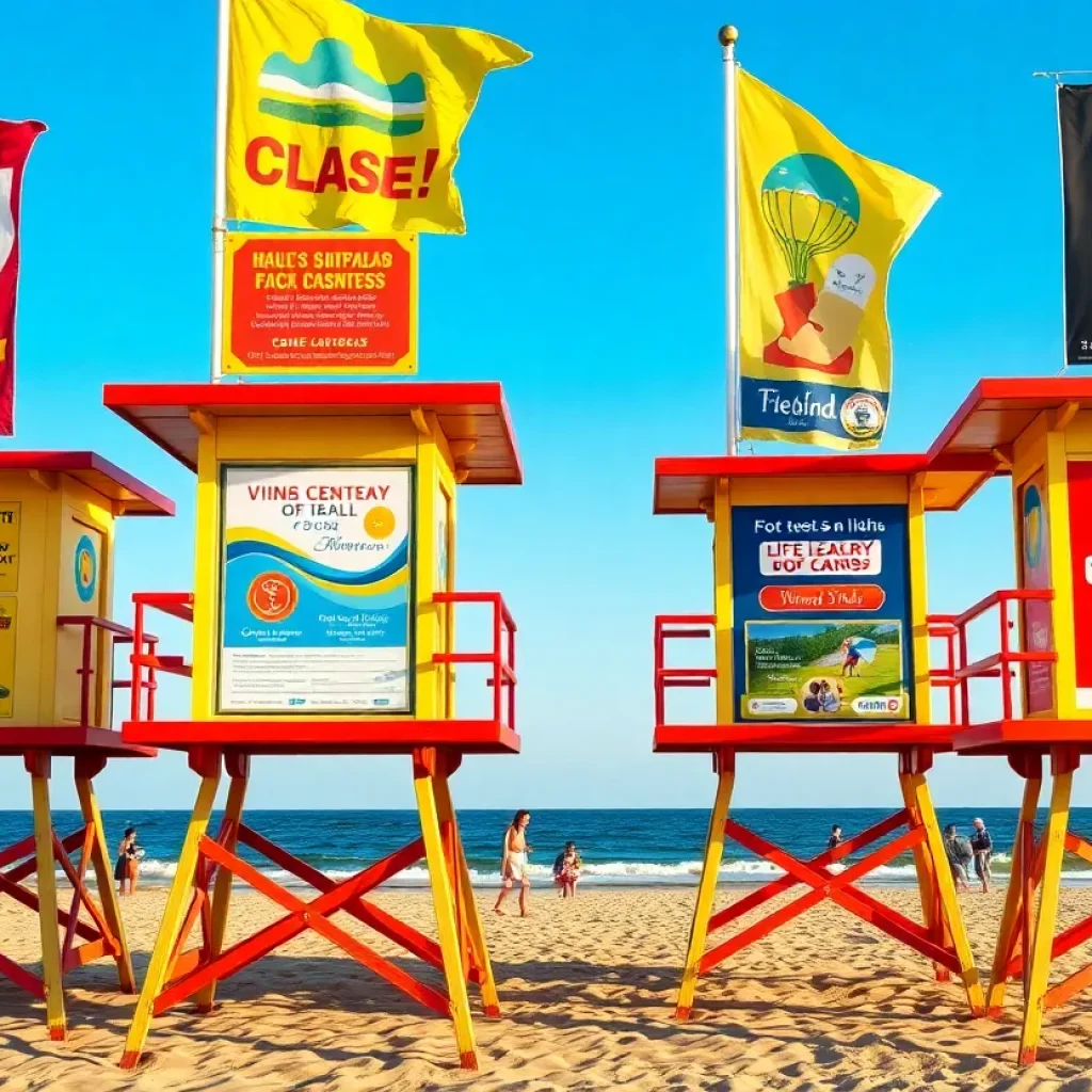 Lifeguard tower at Huntington Beach featuring advertisements