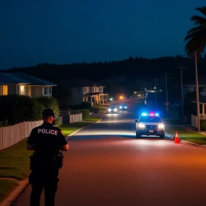 Police investigating an area in Huntington Beach at night