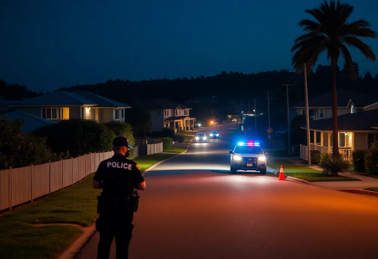 Police investigating an area in Huntington Beach at night