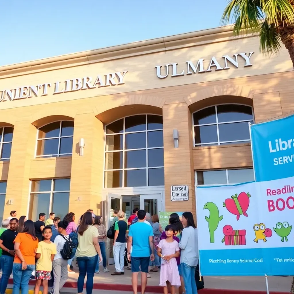 Community members outside the Huntington Beach Public Library