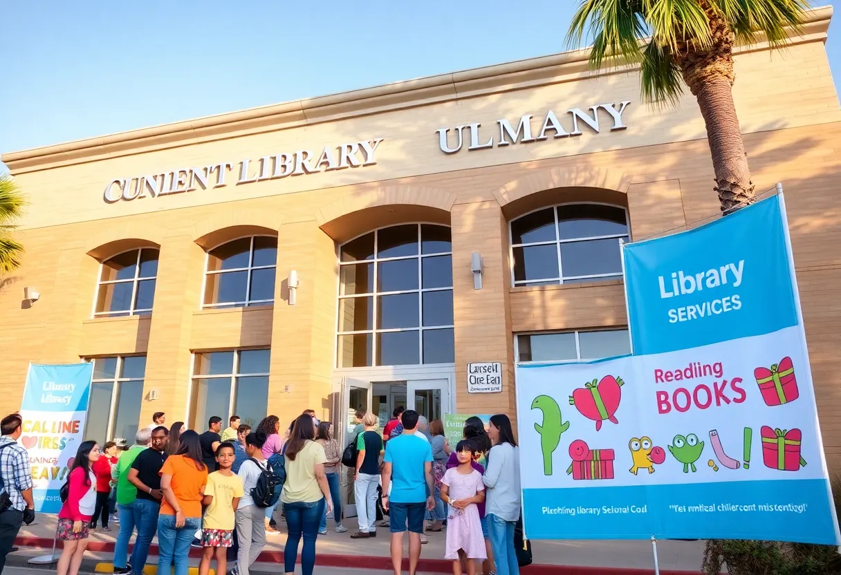Community members outside the Huntington Beach Public Library