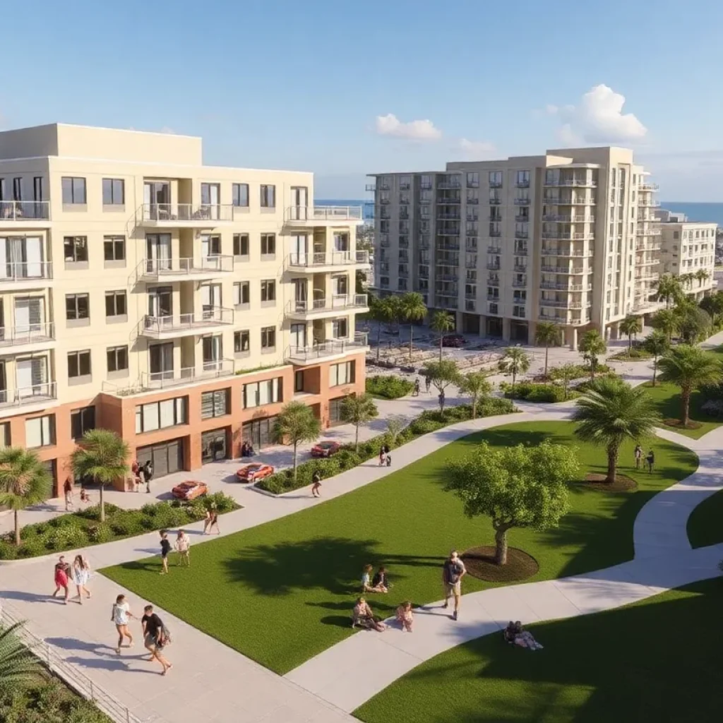 Conceptual image of redevelopment in Huntington Beach with homes and parks