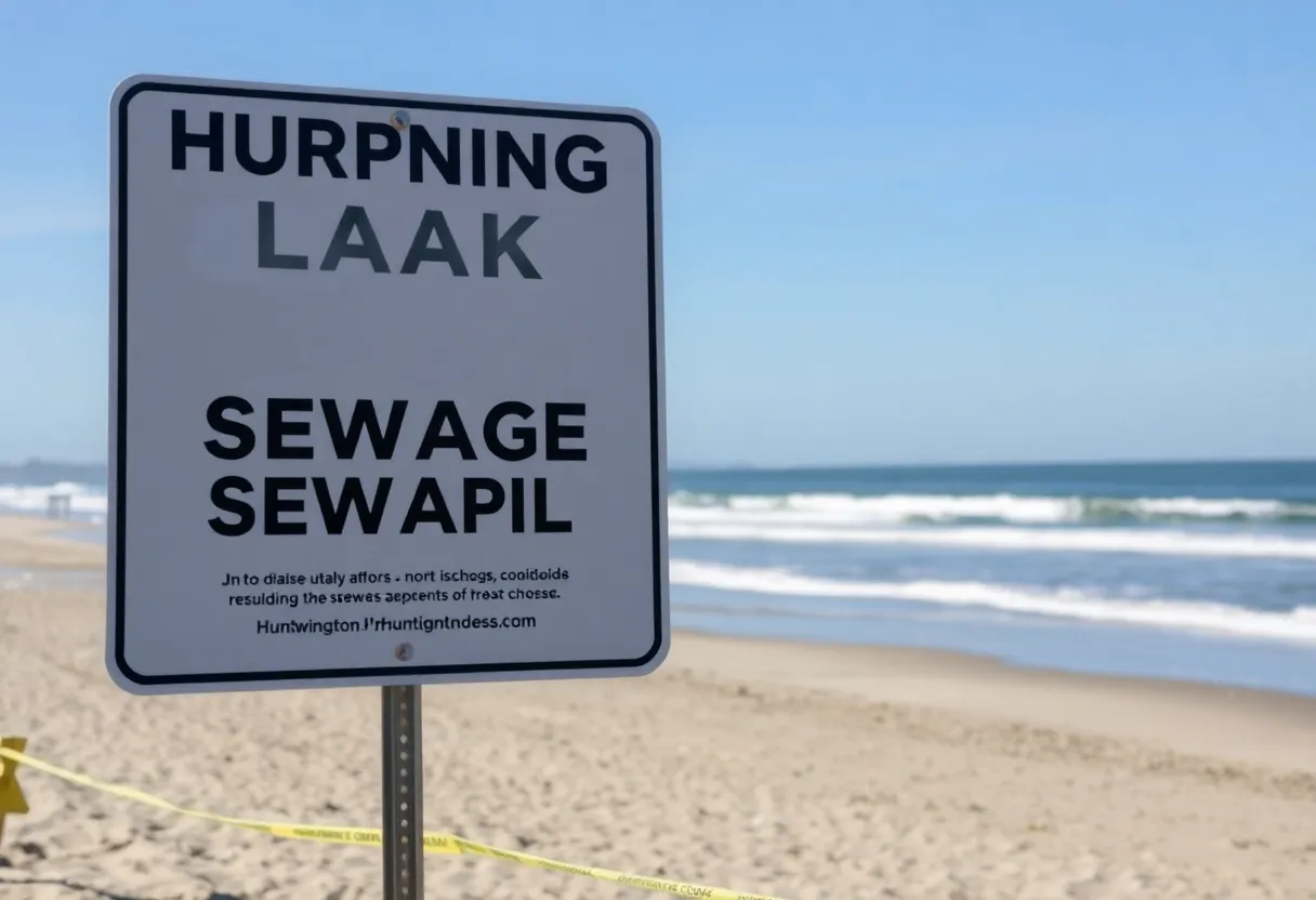 Warning sign at Huntington Beach due to sewage spill