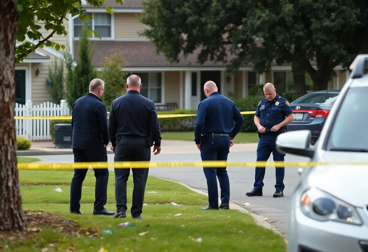 Police examining a suburban home burglary scene