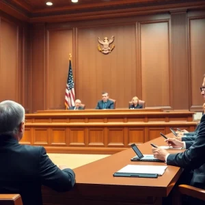 Federal court in session discussing layoffs