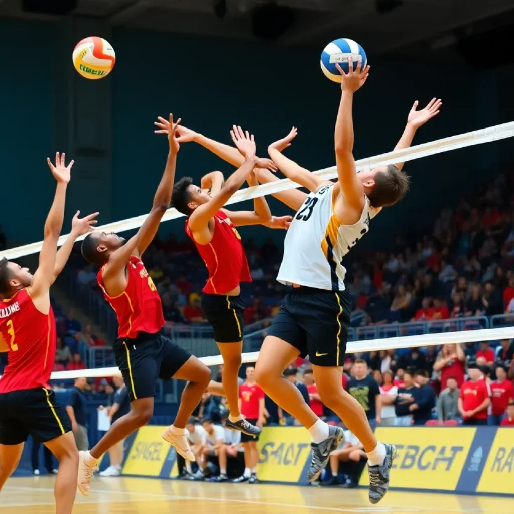 Long Beach State men's volleyball team celebrating their championship win