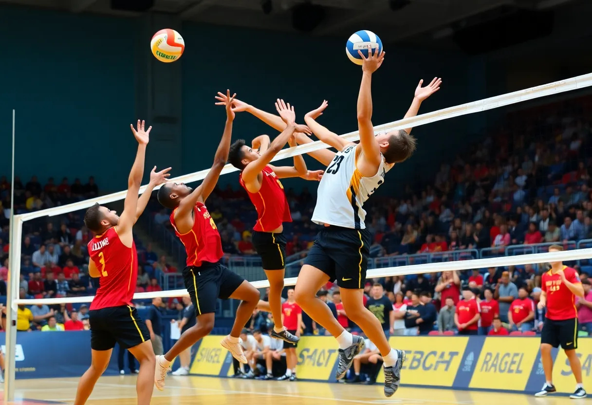 Long Beach State men's volleyball team celebrating their championship win