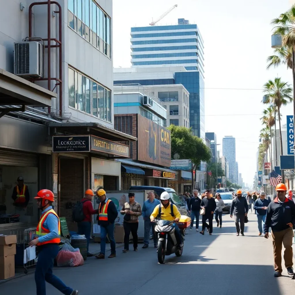 A vibrant Los Angeles street scene representing job activity