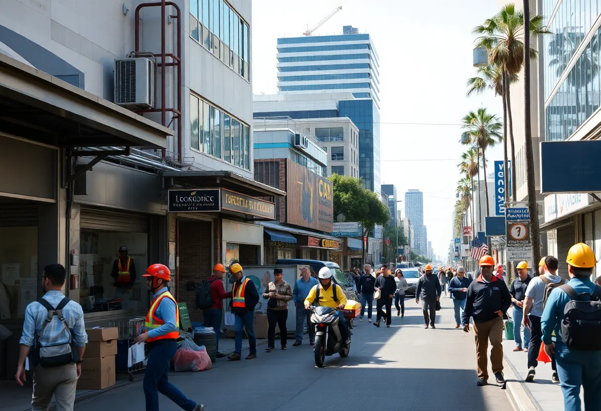 A vibrant Los Angeles street scene representing job activity