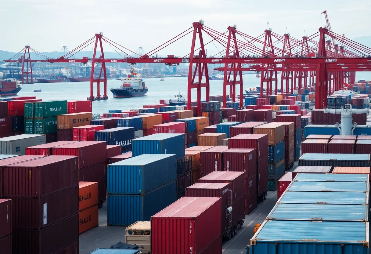 Containers and cranes at Port of Los Angeles during economic disruptions