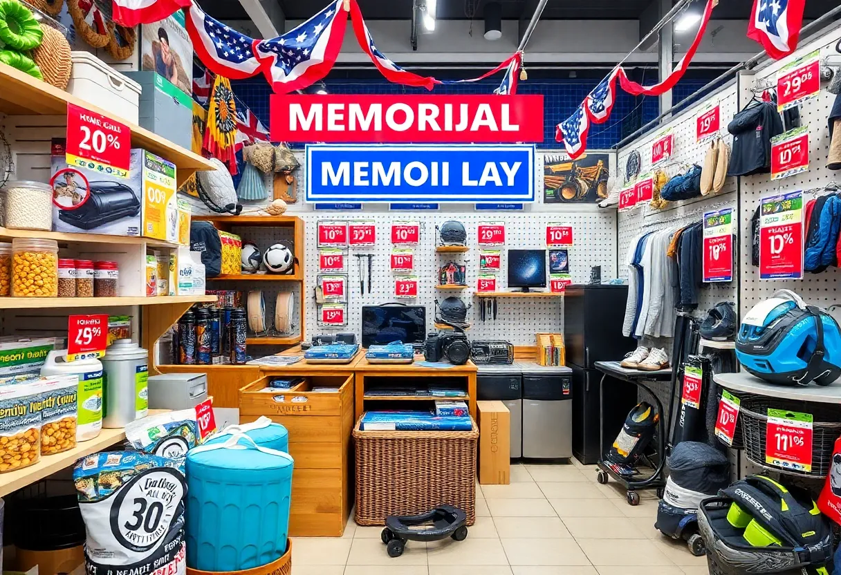 Display of products on sale during Memorial Day weekend