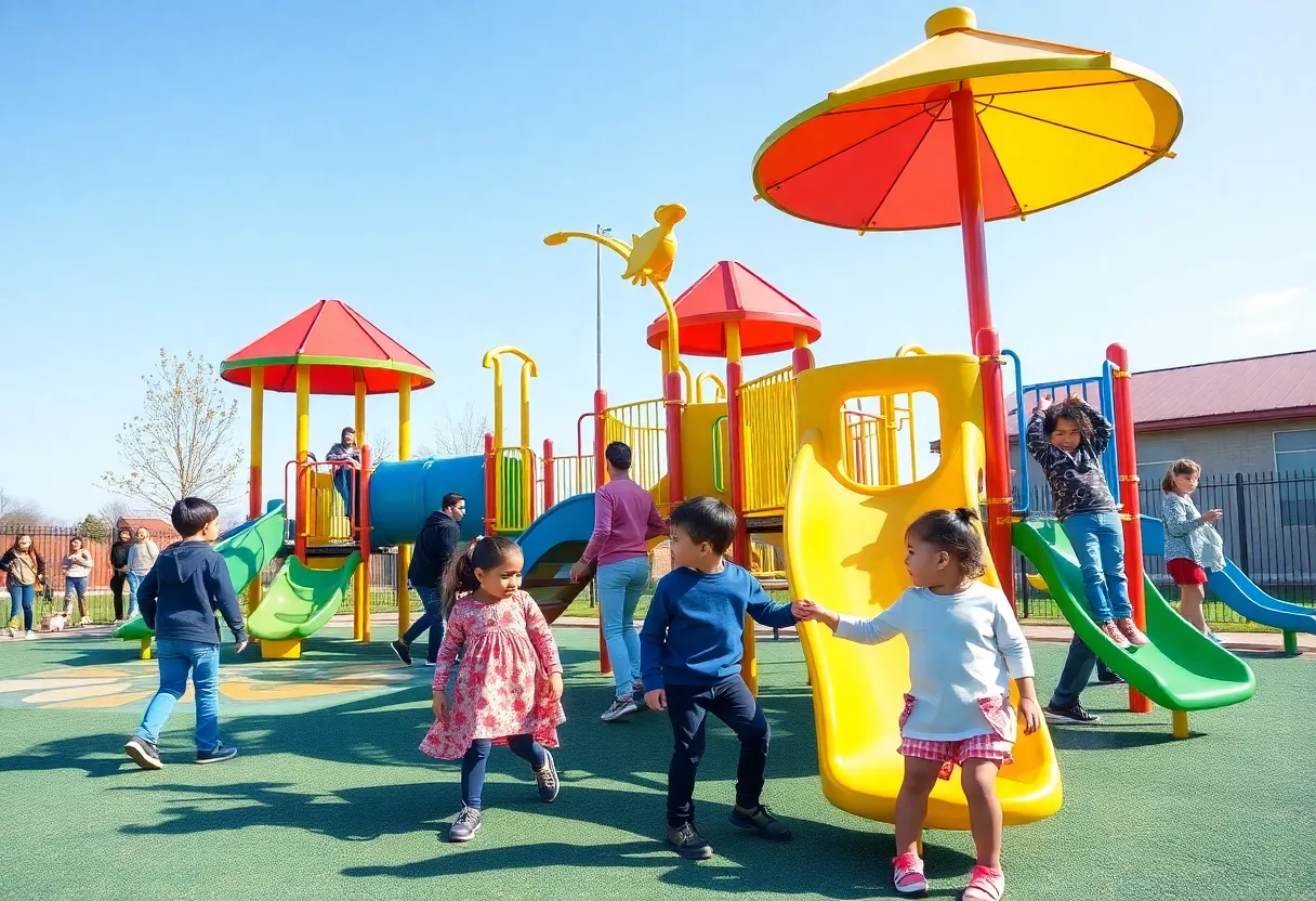 Children playing at the new accessible playground in Newport Beach