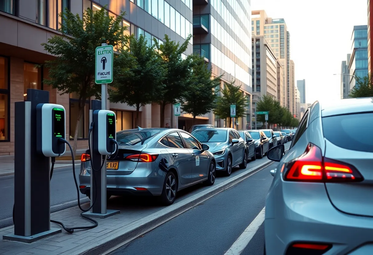 Electric vehicle charging station in a city