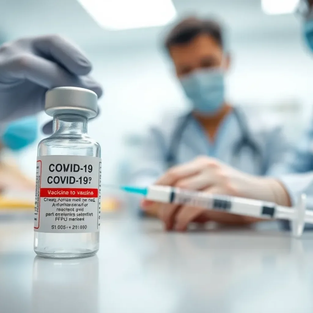 Healthcare professionals preparing a Novavax Covid-19 vaccine