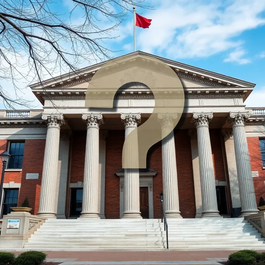 Illustration of a government building with a question mark indicating a scandal.