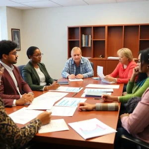 Community members discussing Orange County budget proposals
