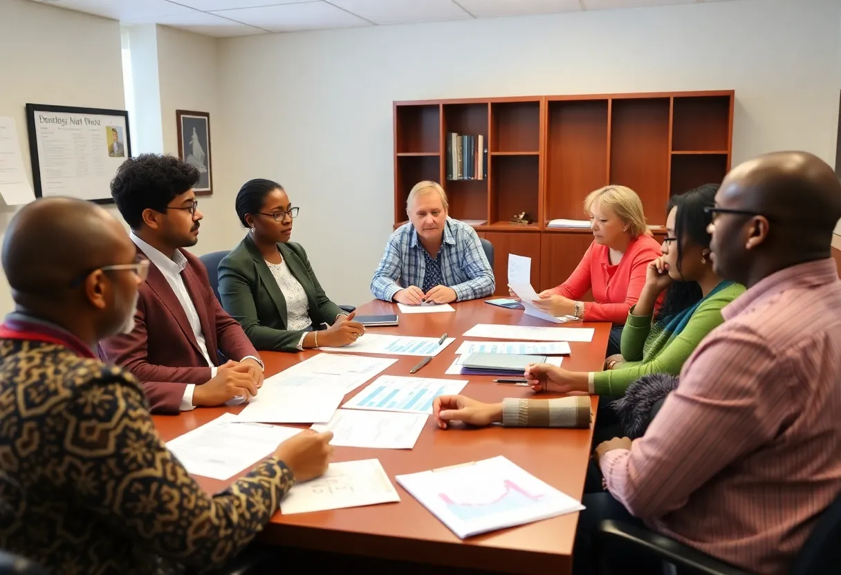 Community members discussing Orange County budget proposals
