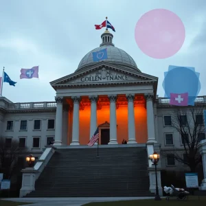Government building with signs of healthcare and finance