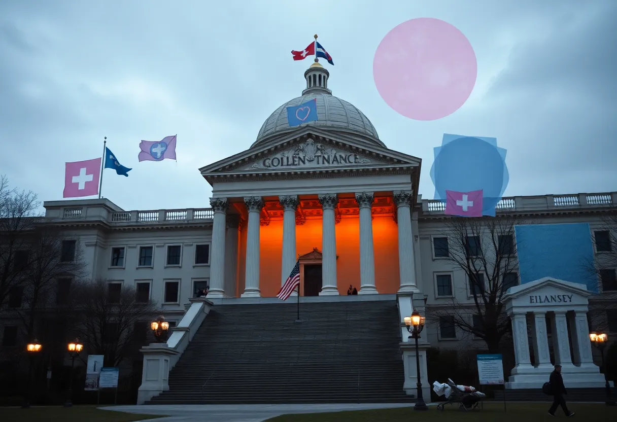 Government building with signs of healthcare and finance