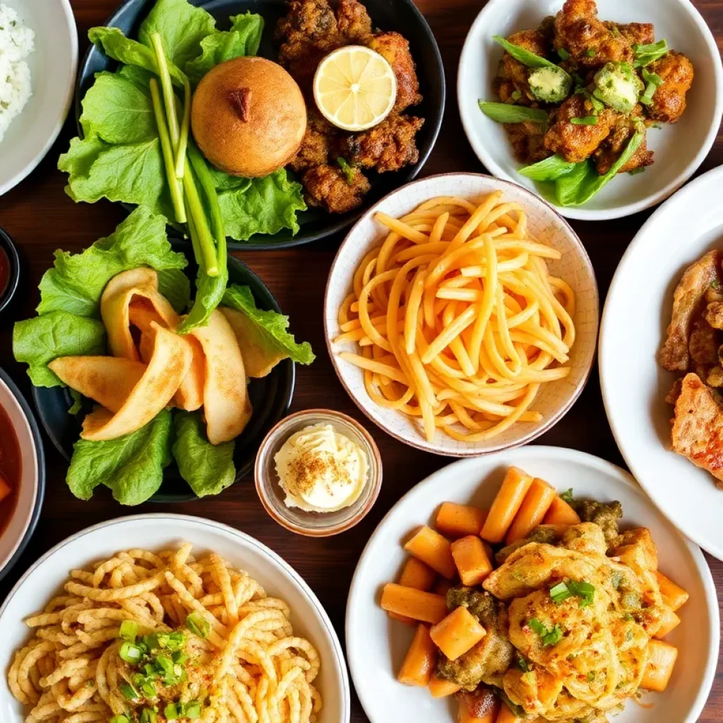 A colorful display of dishes representing the diverse dining scene in Orange County.