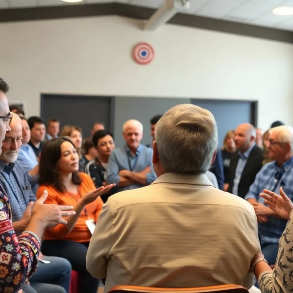 Community members engaged in political discussions
