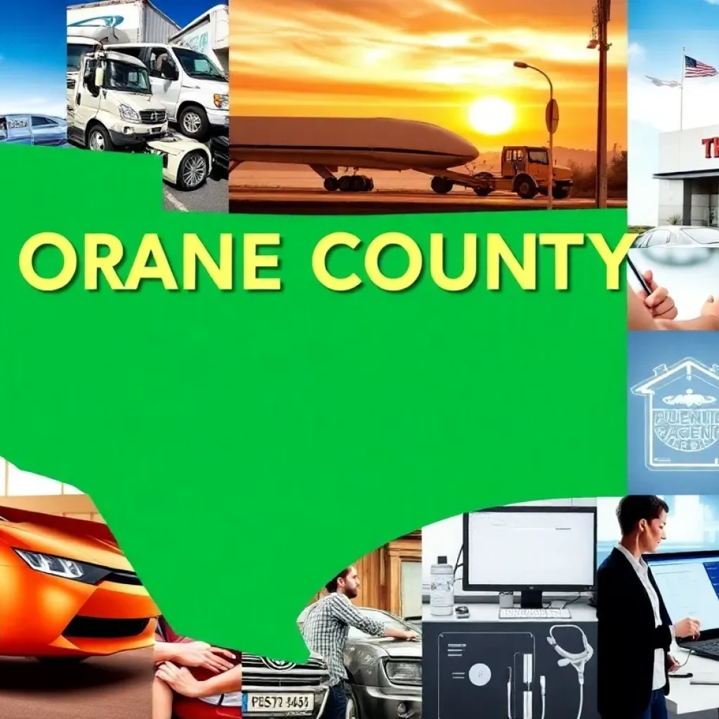 Collage depicting the effects of tariffs on various businesses in Orange County.