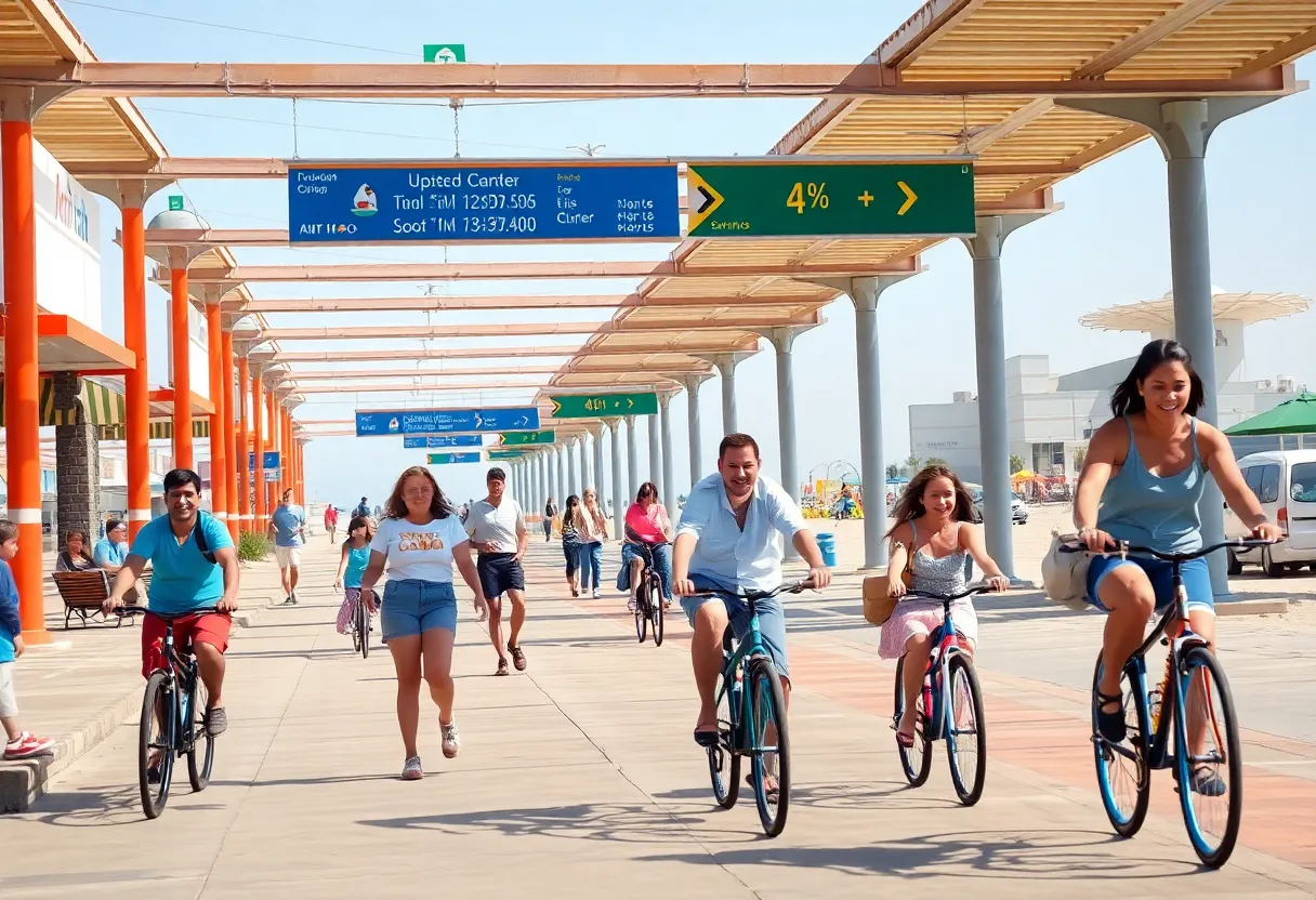 Community members enjoying newly beautified Orange County beach with improved transportation safety features.