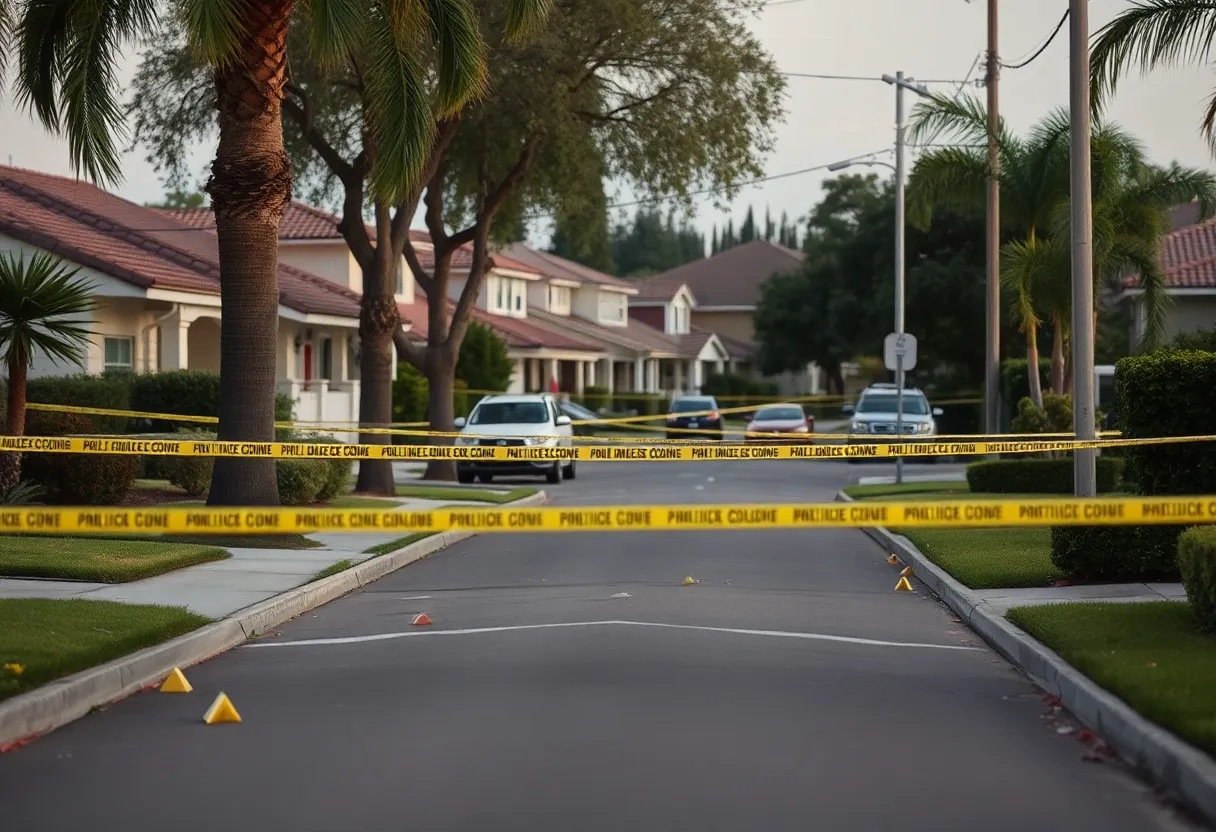 Police tape marking a crime scene in Orange, California after a tragic shooting