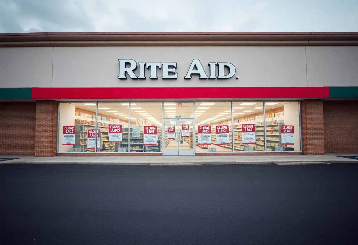 A deserted Rite Aid store with closing signs