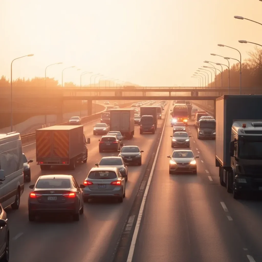 Traffic jam on a freeway due to motorcycle accident