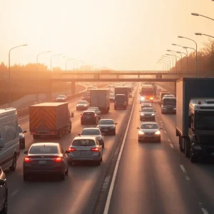 Traffic jam on a freeway due to motorcycle accident