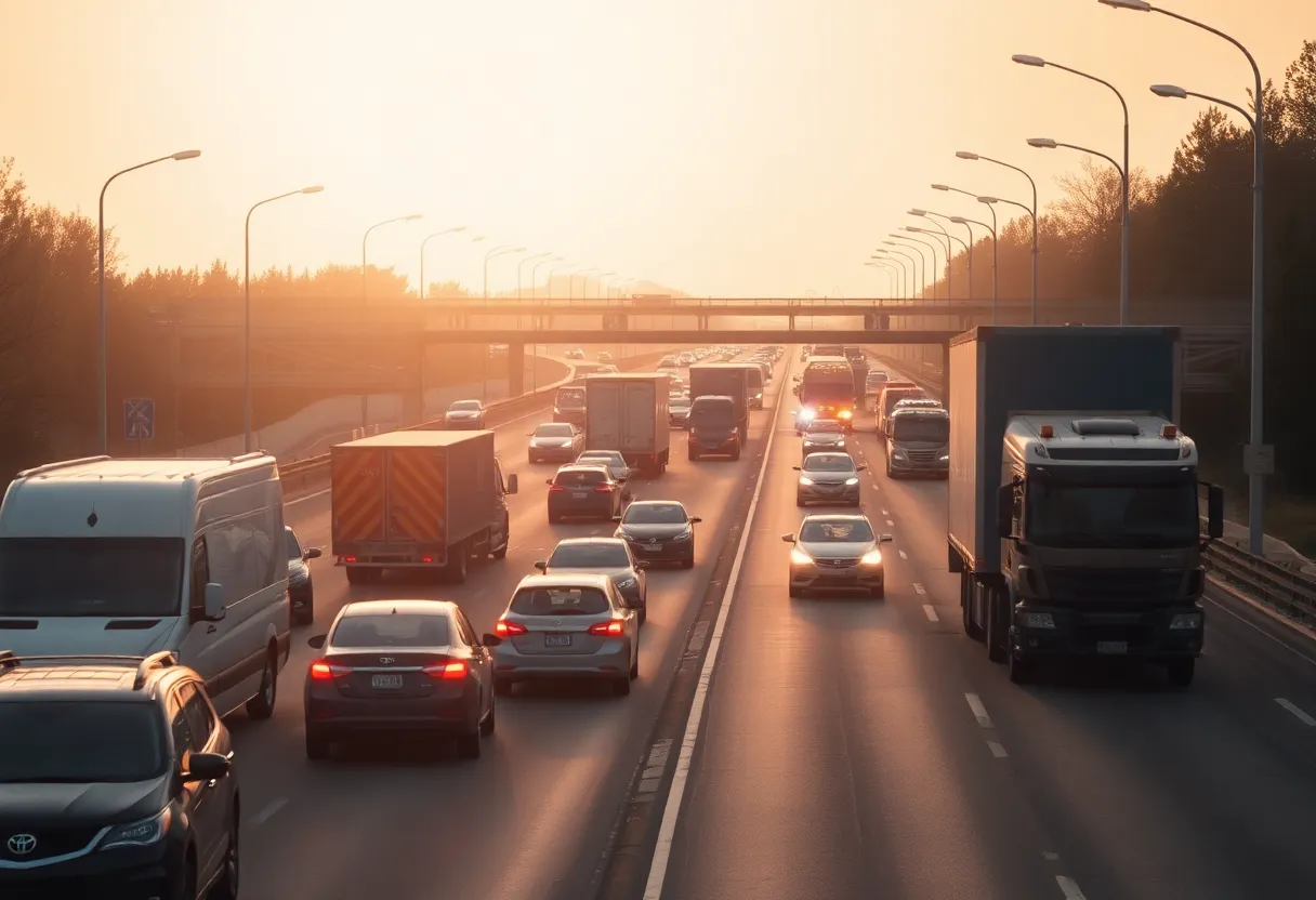 Traffic jam on a freeway due to motorcycle accident