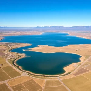 Aerial view of Tulare Lake in California showing vast water covering farmland.