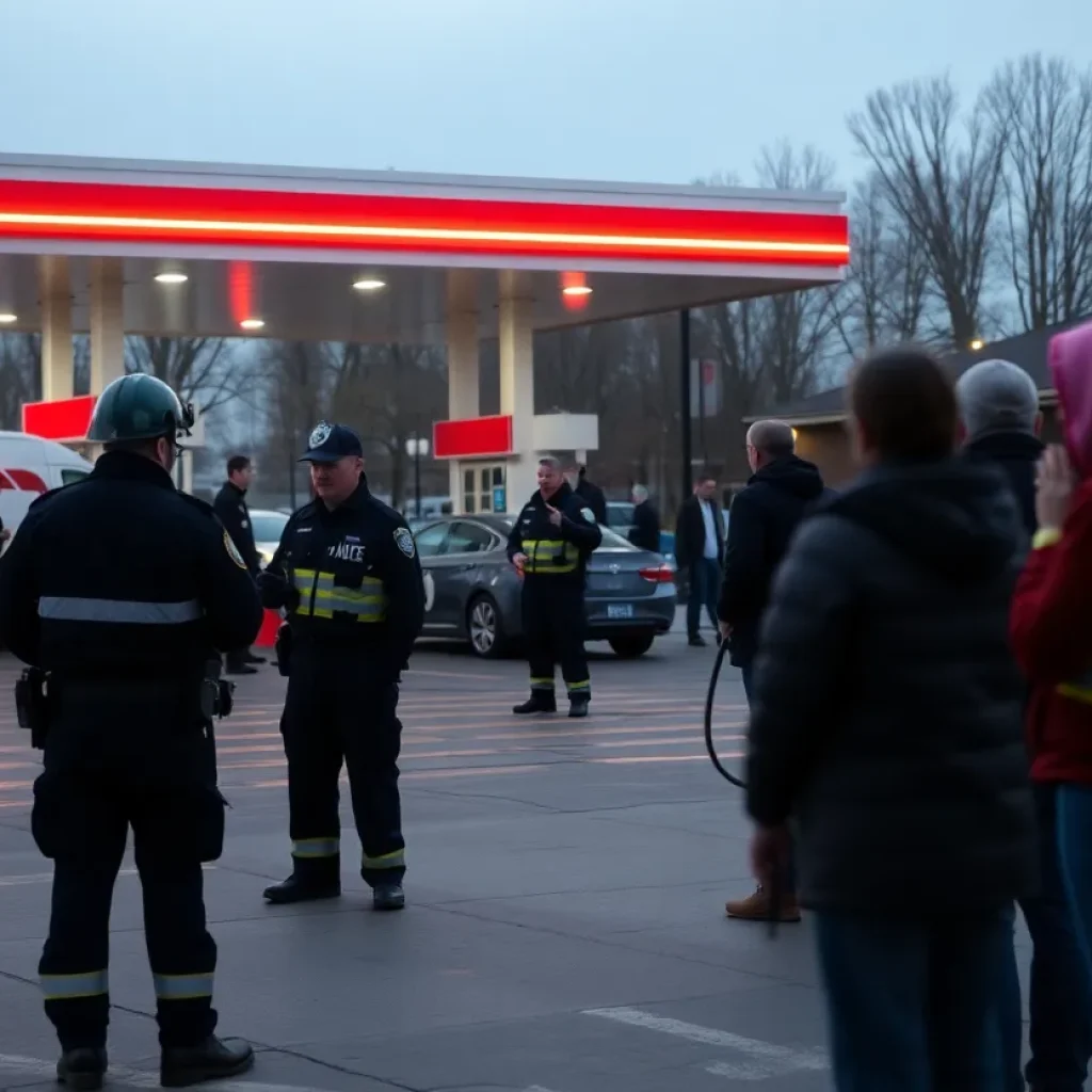 Emergency responders at a gas station in Tustin