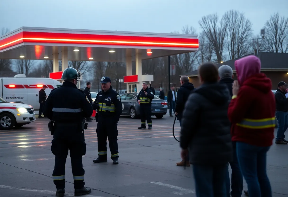 Emergency responders at a gas station in Tustin