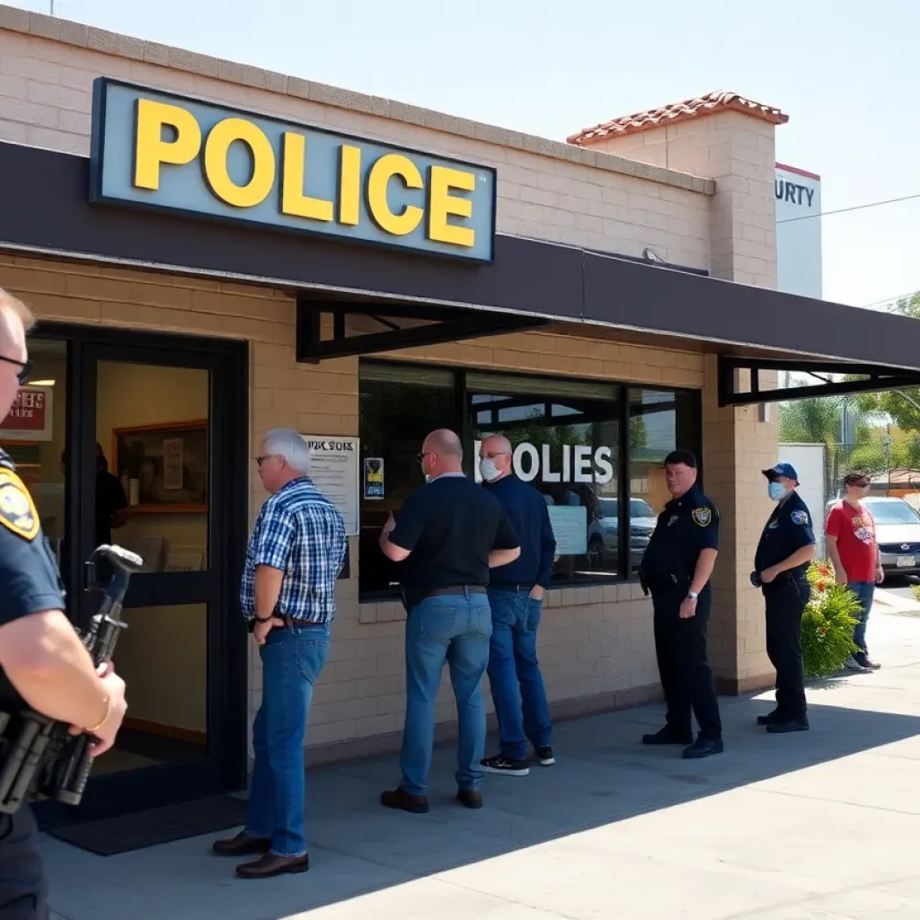 Tustin police station with an arrest taking place.