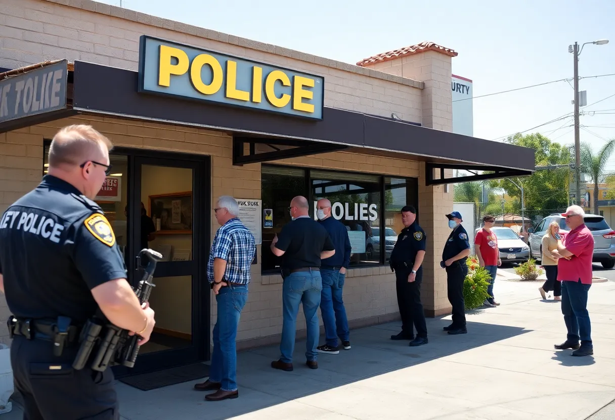 Tustin police station with an arrest taking place.
