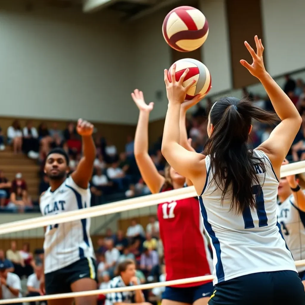 USC Trojans volleyball players competing in a match
