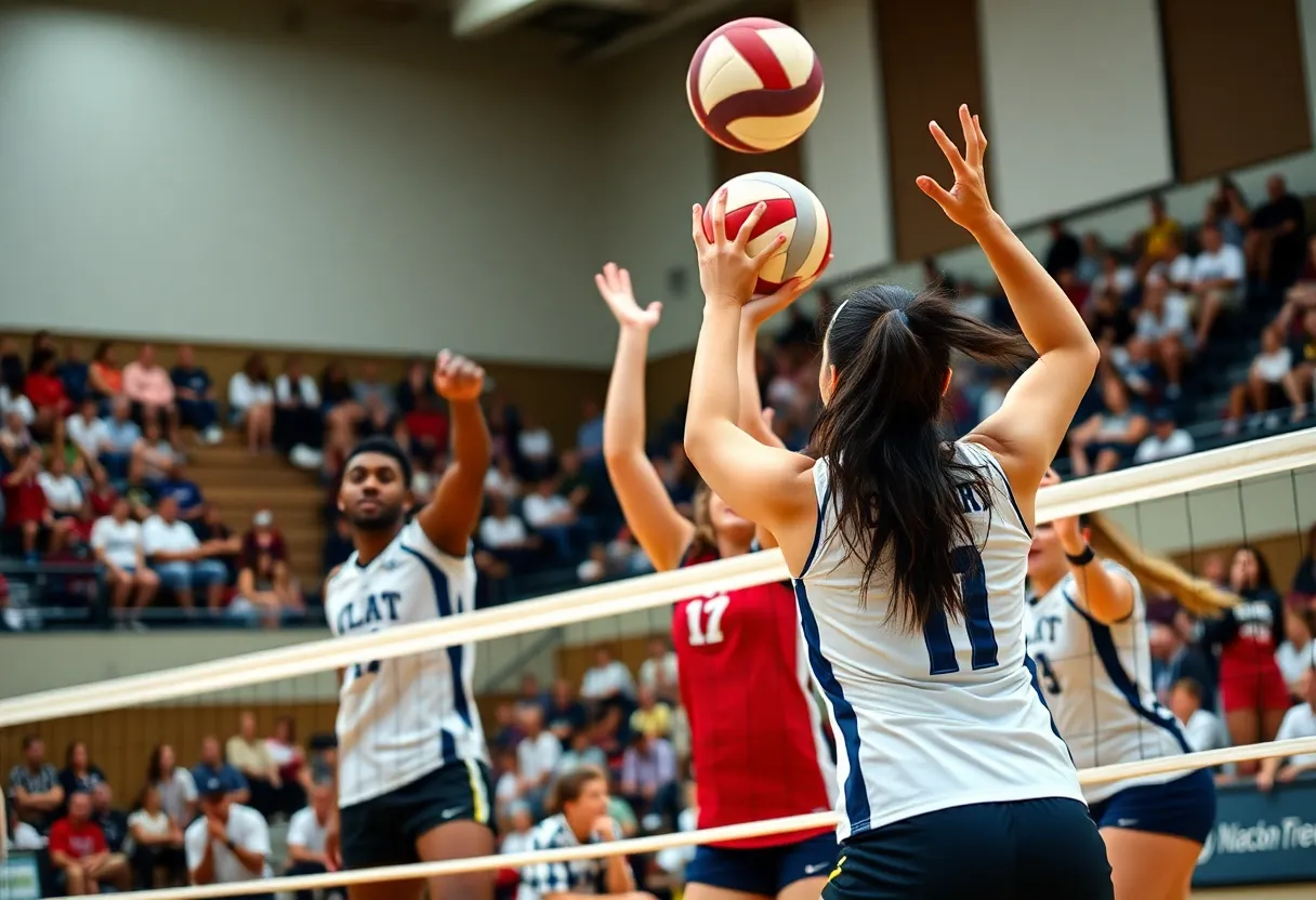 USC Trojans volleyball players competing in a match