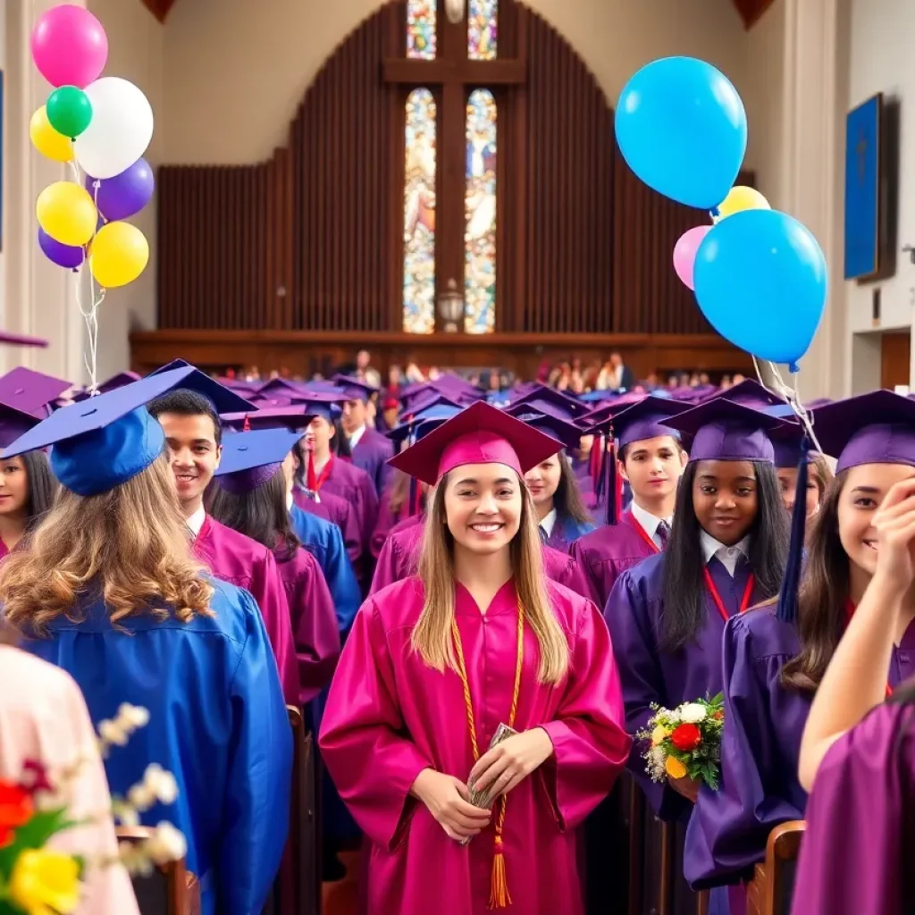 Graduates celebrating at Vanguard University's commencement ceremony