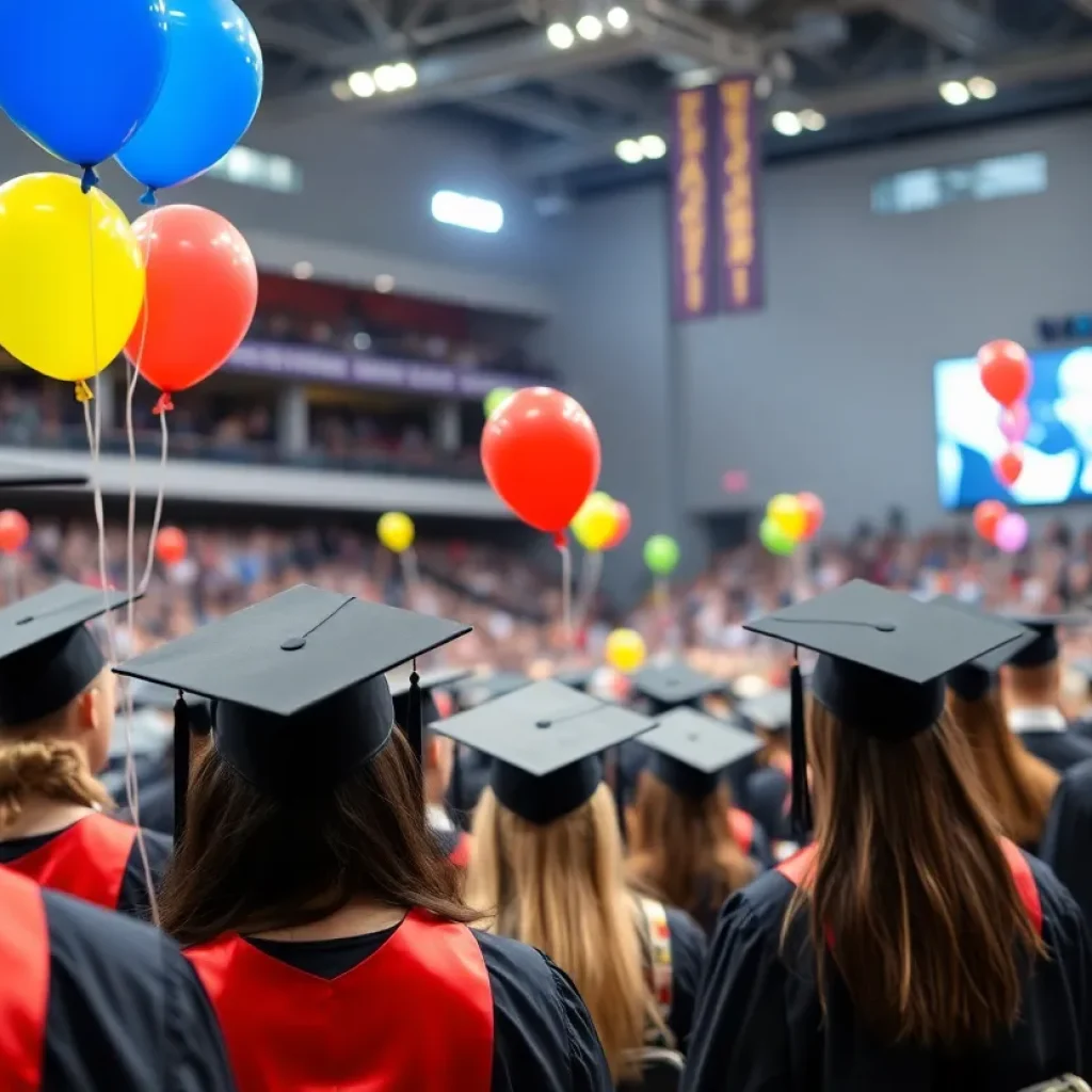 Graduates celebrating at Vanguard University's commencement ceremony