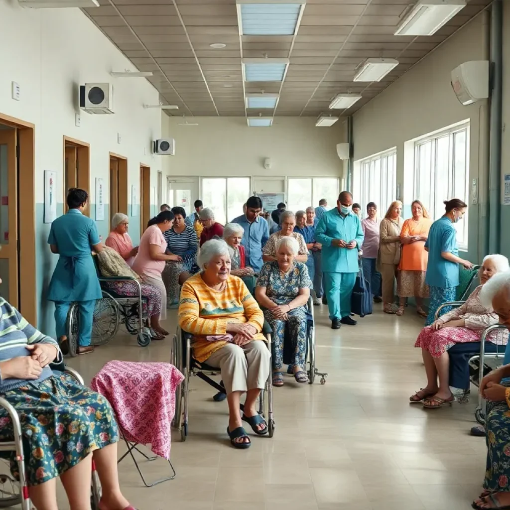Elderly residents at a healthcare center