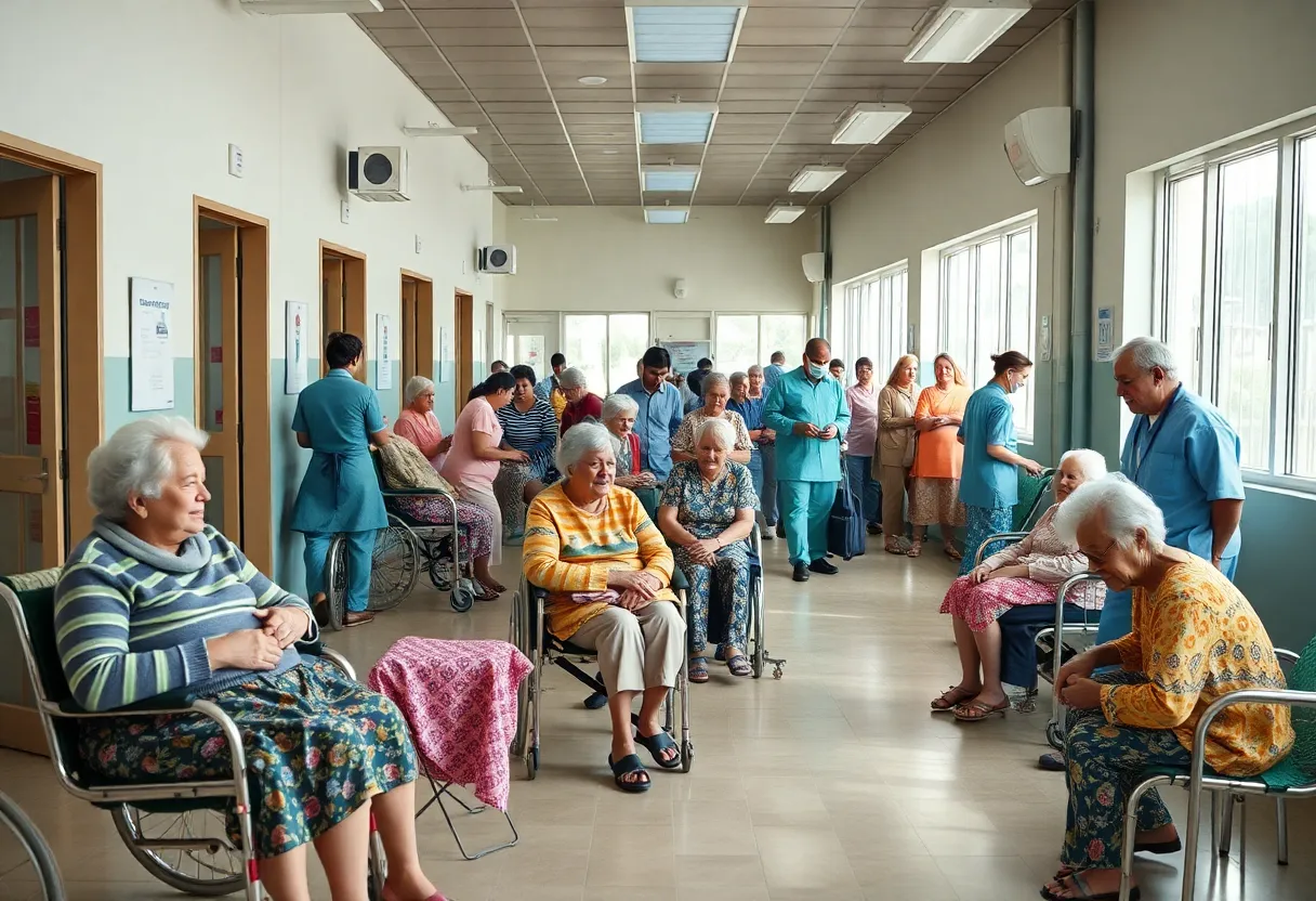 Elderly residents at a healthcare center