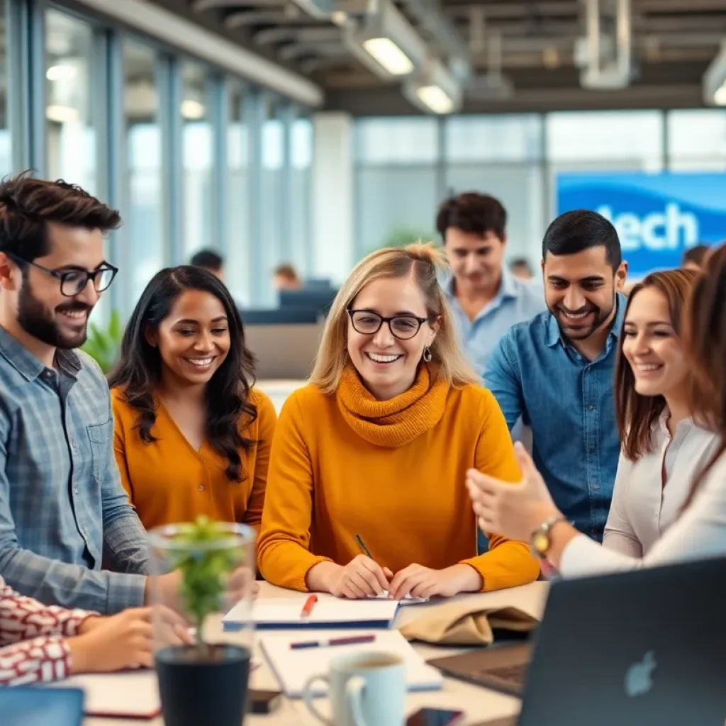 Team collaboration in a modern office setting