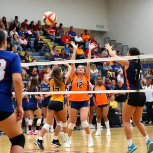 High school volleyball players competing in California